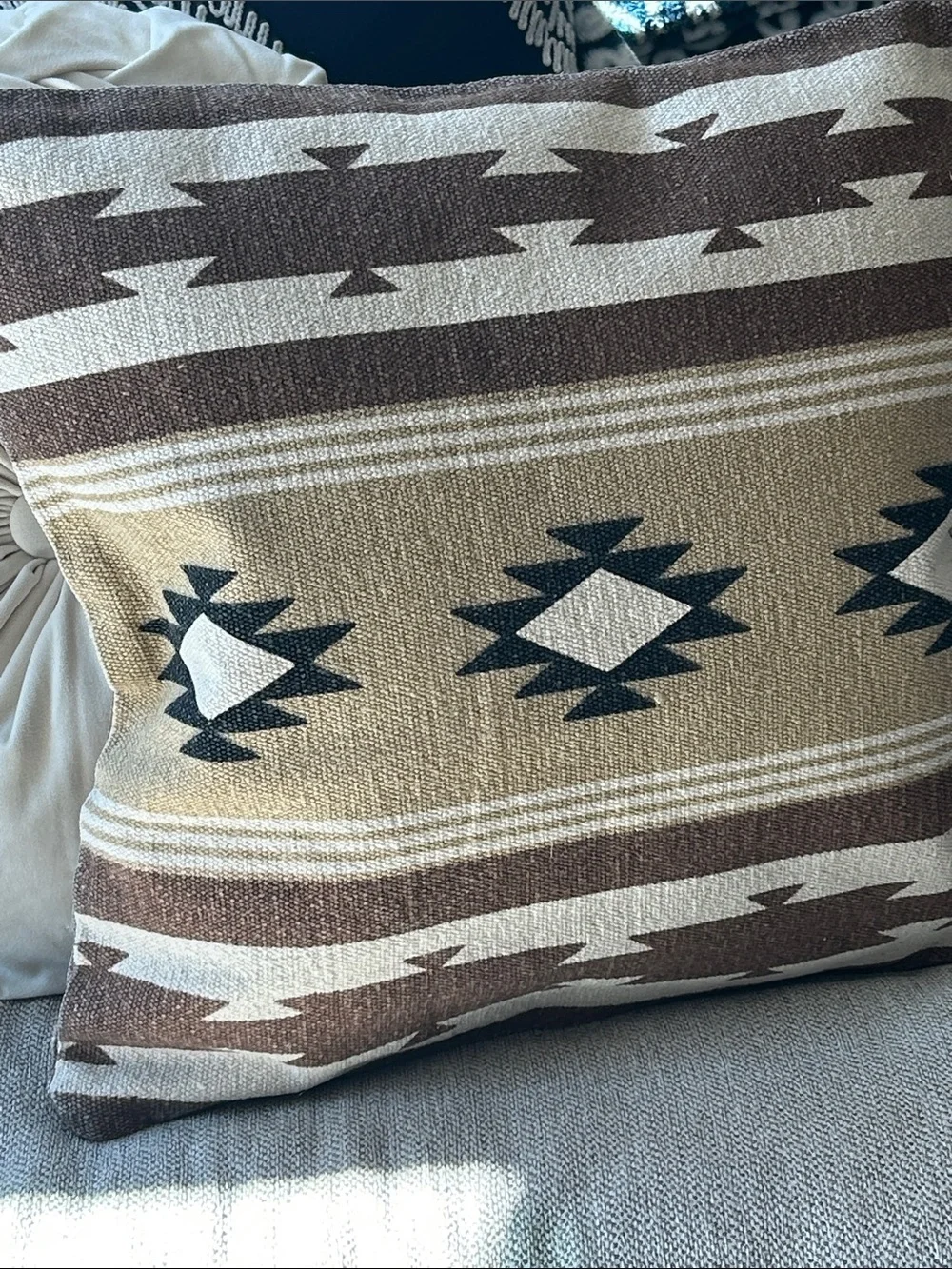 NEW! Southwestern Geometric Aztec Western Print Throw Accent Pillow Brown & Tan